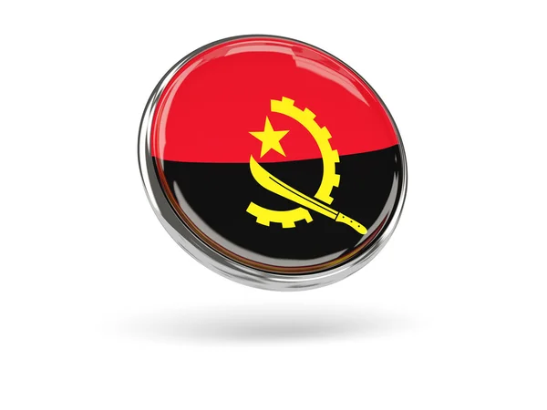 Прапор Анголи. Кругла іконка з металевою рамкою — стокове фото