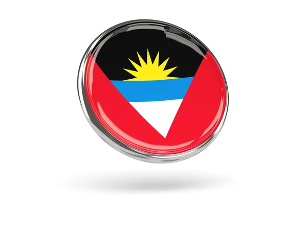 Flag of antigua and barbuda. Round icon with metal frame — Stock Photo, Image