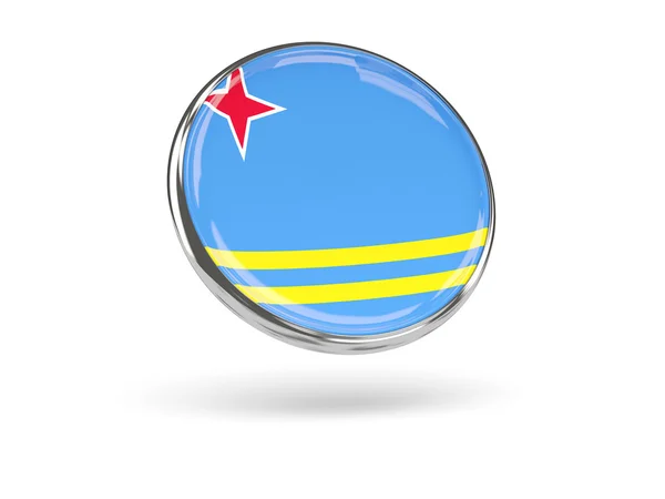 Flag of aruba. Round icon with metal frame — Stock Photo, Image