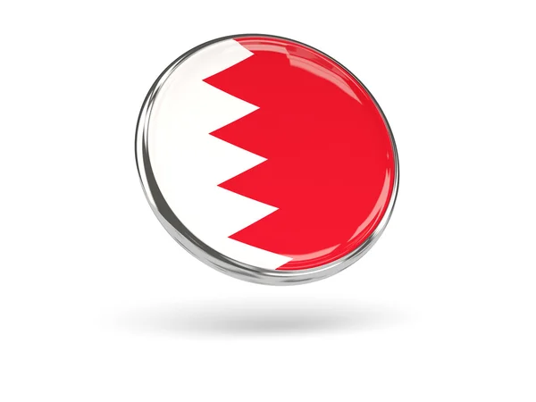 Fahne Bahrains. runde Ikone mit Metallrahmen — Stockfoto