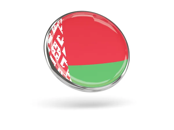 Bandera de Belarus. Icono redondo con marco de metal — Foto de Stock