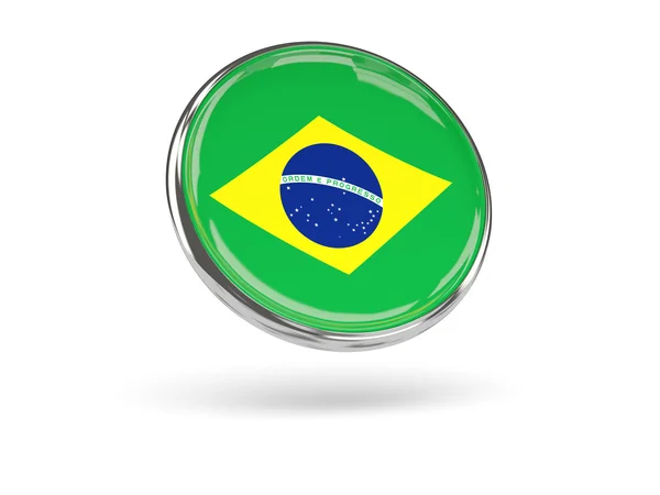 Brezilya bayrağı. Metal çerçeve ile yuvarlak simge — Stok fotoğraf