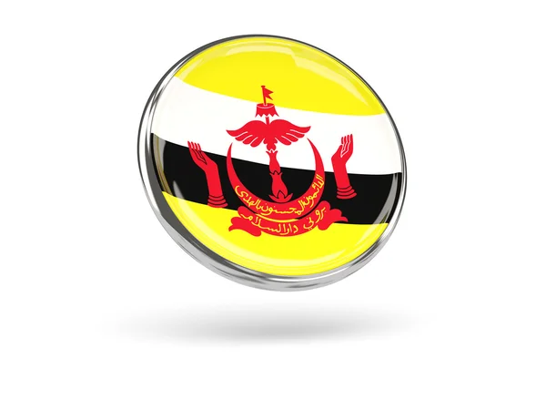 Bandeira de brunei. Ícone redondo com moldura metálica — Fotografia de Stock