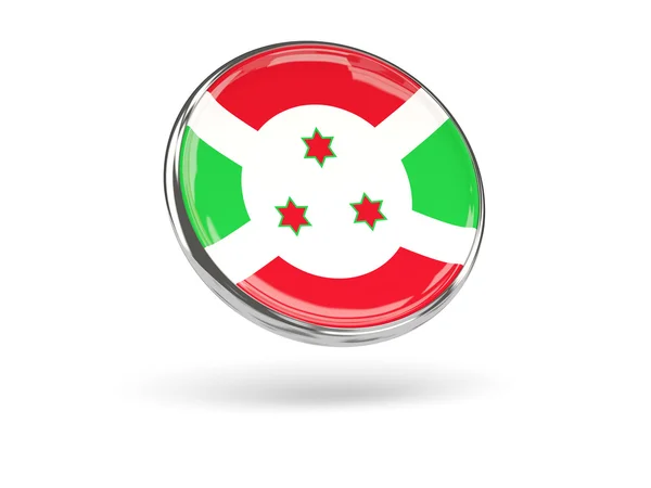 Bandera de Burundi. Icono redondo con marco de metal —  Fotos de Stock