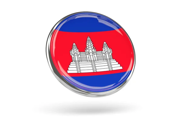 Flag of cambodia. Round icon with metal frame — Stock Photo, Image