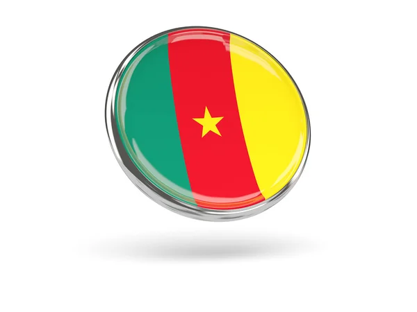 Vlag van Kameroen. Ronde pictogram met metalen frame — Stockfoto