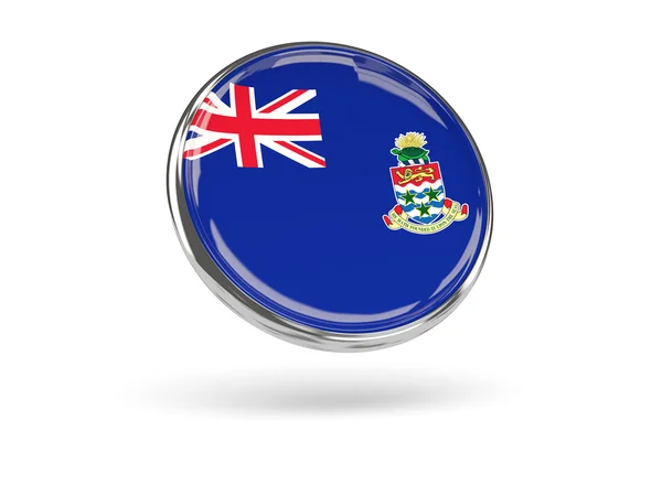 Bandera de las islas Caimán. Icono redondo con marco de metal —  Fotos de Stock