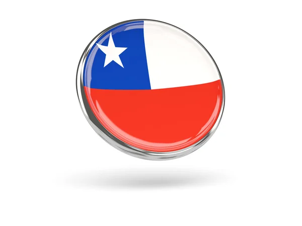 Flag af chile. Rundt ikon med metalramme - Stock-foto