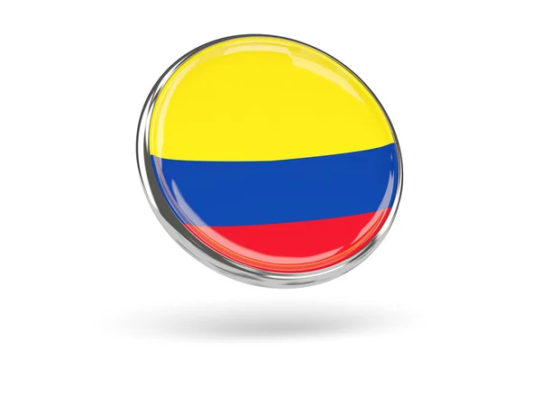 Bandera de Colombia. Icono redondo con marco de metal — Foto de Stock