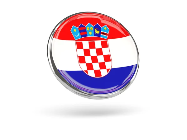 Bandera de croacia. Icono redondo con marco de metal — Foto de Stock