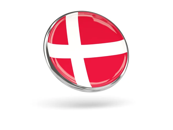Bandera de Denmark. Icono redondo con marco de metal —  Fotos de Stock