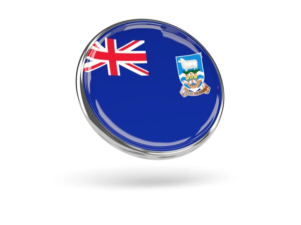 Bandiera delle isole Falkland. Icona rotonda con cornice in metallo — Foto Stock