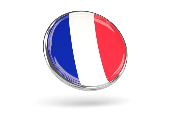 Прапор Франції. Кругла іконка з металевою рамкою — стокове фото