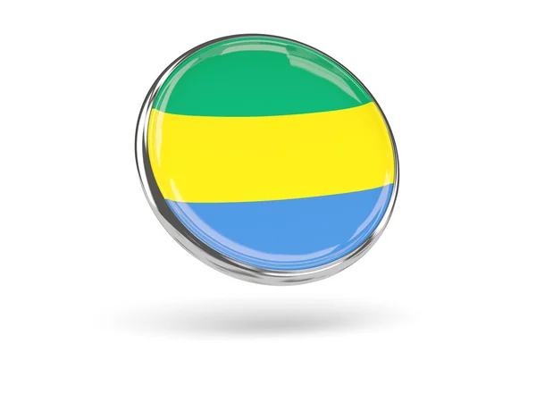 Flag of gabon. Round icon with metal frame — Stock Photo, Image