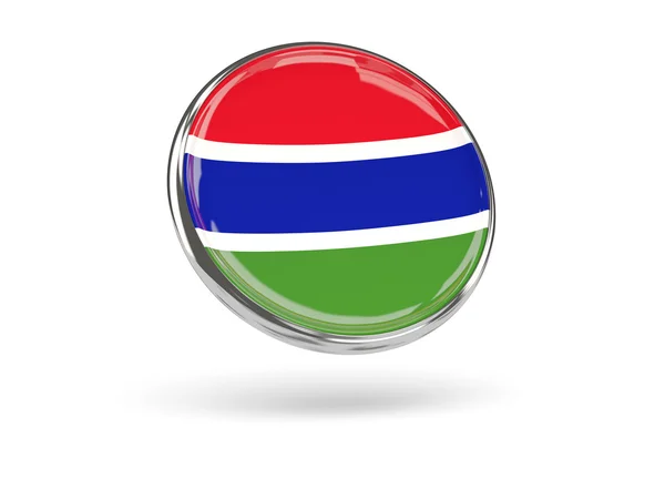 Vlag van gambia. Ronde pictogram met metalen frame — Stockfoto