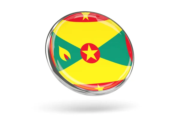 Flag of grenada. Round icon with metal frame — Stock Photo, Image