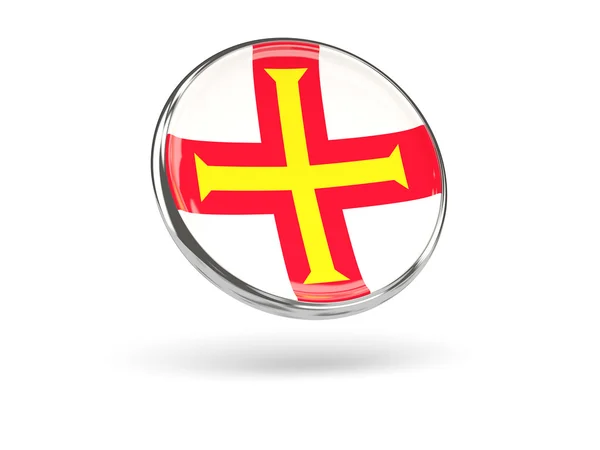 Flagga guernsey. Runda ikonen med metallram — Stockfoto