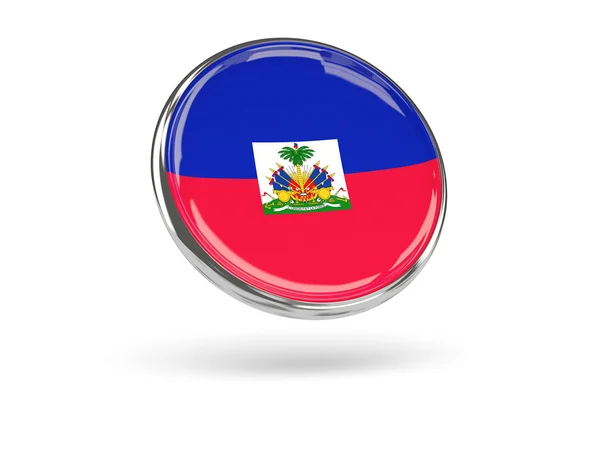 Σημαία της Αϊτής. Στρογγυλό εικονίδιο με μεταλλικό σκελετό — Φωτογραφία Αρχείου