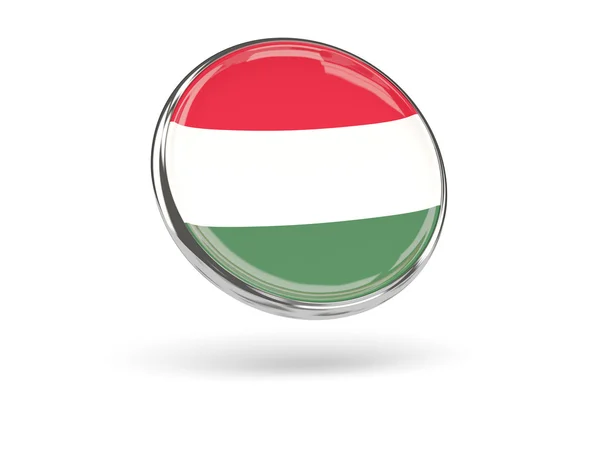 Bandera de Hungary. Icono redondo con marco de metal —  Fotos de Stock