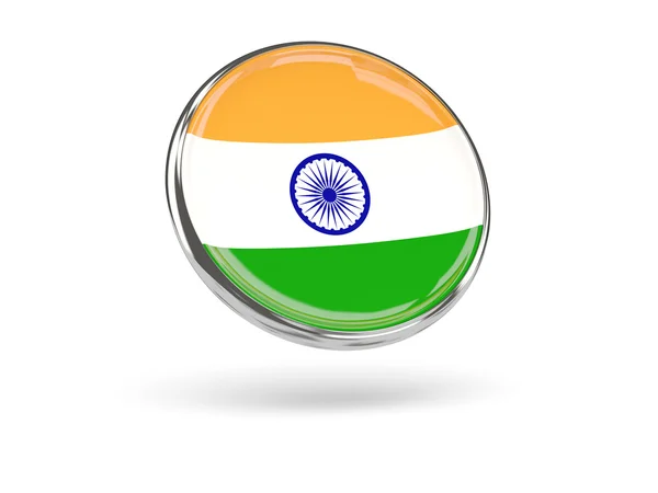 Vlag van india. Ronde pictogram met metalen frame — Stockfoto