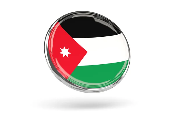 Flagge Jordaniens. runde Ikone mit Metallrahmen — Stockfoto