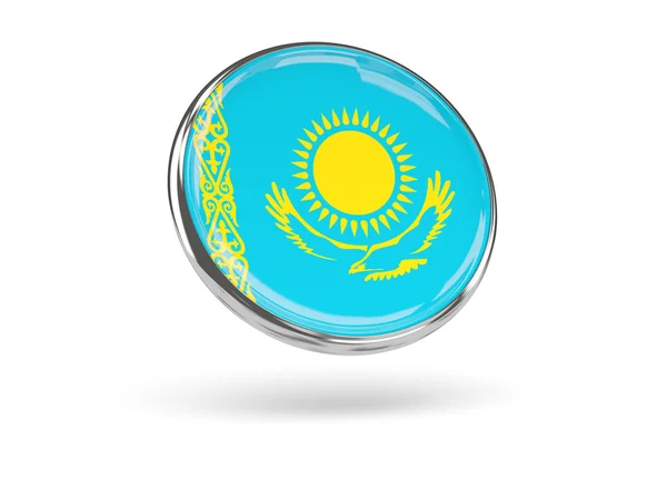 Flagga Kazakstan. Runda ikonen med metallram — Stockfoto