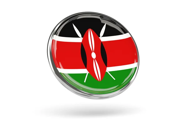 Bandera de Kenya. Icono redondo con marco de metal — Foto de Stock