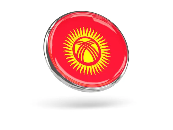 Прапор Киргизстану. Кругла іконка з металевою рамкою — стокове фото