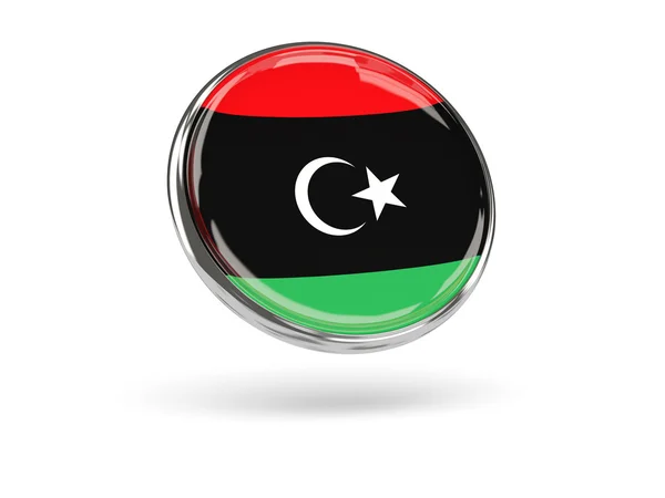 Bandiera della Libya. Icona rotonda con cornice in metallo — Foto Stock