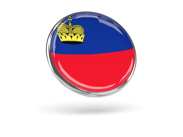 Bandera de Liechtenstein. Icono redondo con marco de metal —  Fotos de Stock