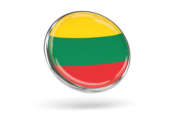 Flag of lithuania. Round icon with metal frame — Stock Photo, Image