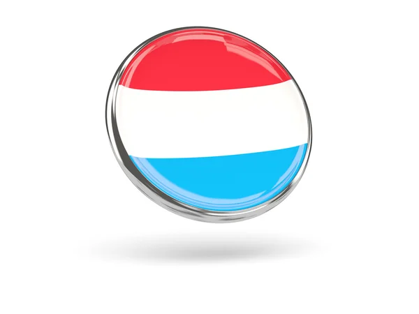 Flaga Luksemburga. Okrągła ikona z metalowej ramie — Zdjęcie stockowe