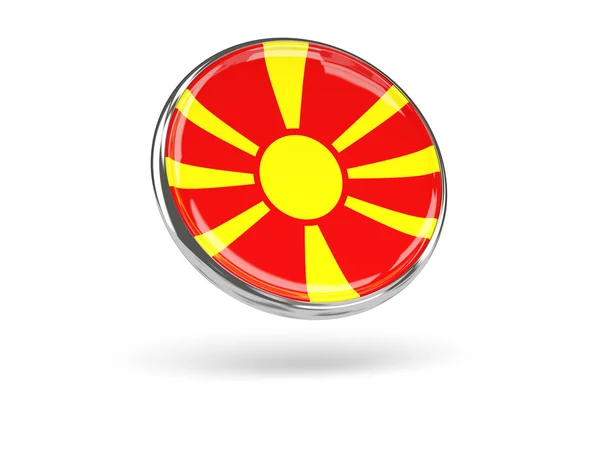 マケドニアの旗。金属製のフレームに丸いアイコン — ストック写真