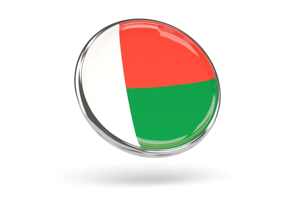 马达加斯加的旗子。圆形图标与金属框架 — 图库照片