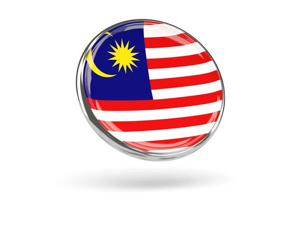 Flagge Malaysias. runde Ikone mit Metallrahmen — Stockfoto