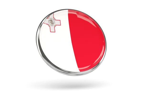 Bandeira de malta. Ícone redondo com moldura metálica — Fotografia de Stock
