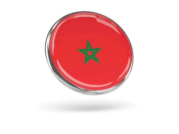 Marocká vlajka. Kulatá ikona s kovovým rámem — Stock fotografie