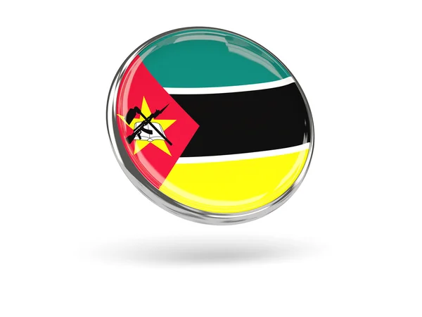 Vlag van mozambique. Ronde pictogram met metalen frame — Stockfoto