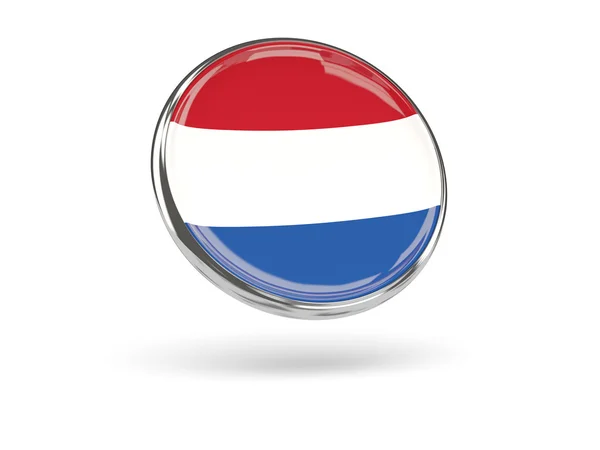 Flag of netherlands. Round icon with metal frame — Stock Photo, Image