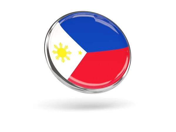 菲律宾的旗子。圆形图标与金属框架 — 图库照片