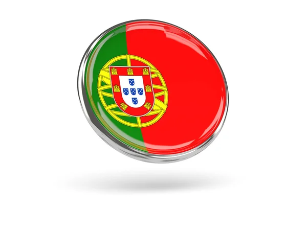 Bandera de portugal. Icono redondo con marco de metal —  Fotos de Stock