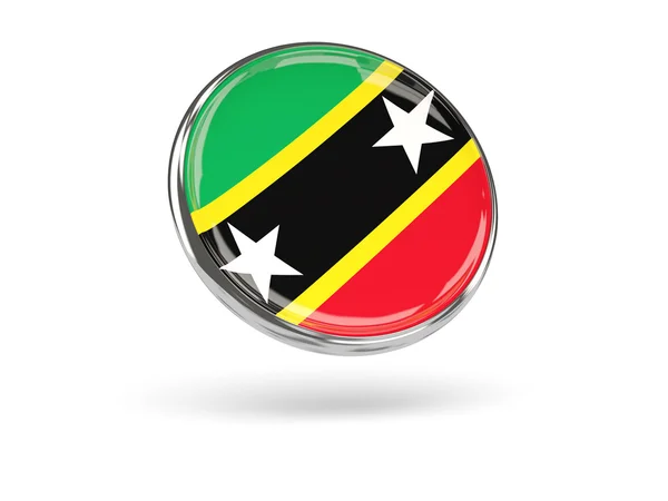 Bandera de San Kitts y Nevis. Icono redondo con marco de metal —  Fotos de Stock