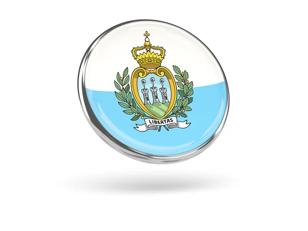 Bandera de san marino. Icono redondo con marco de metal — Foto de Stock