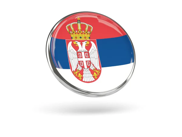 Bandera de serbia. Icono redondo con marco de metal — Foto de Stock