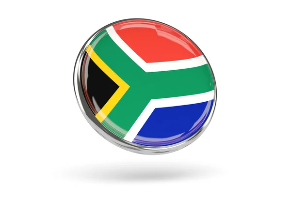 南非的旗帜。圆形图标与金属框架 — 图库照片