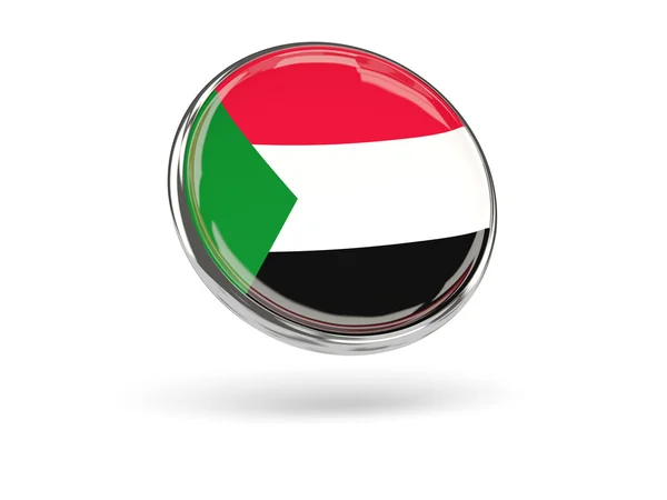 Sudan-Flagge. runde Ikone mit Metallrahmen — Stockfoto