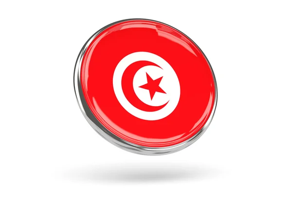 Flagga Tunisien. Runda ikonen med metallram — Stockfoto