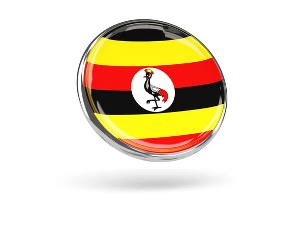 Vlajka Ugandy. Kulatá ikona s kovovým rámem — Stock fotografie