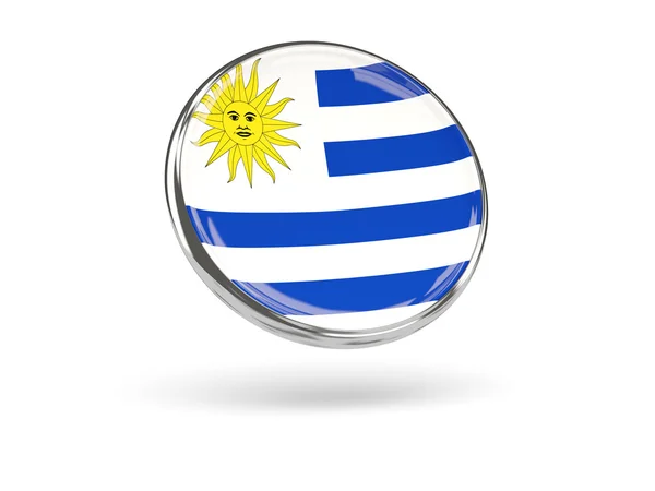 Σημαία της Ουρουγουάης. Στρογγυλό εικονίδιο με μεταλλικό σκελετό — Φωτογραφία Αρχείου