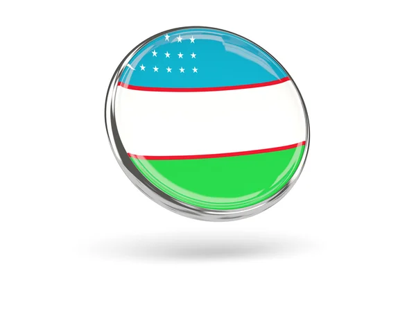 ウズベキスタンの国旗。金属製のフレームに丸いアイコン — ストック写真